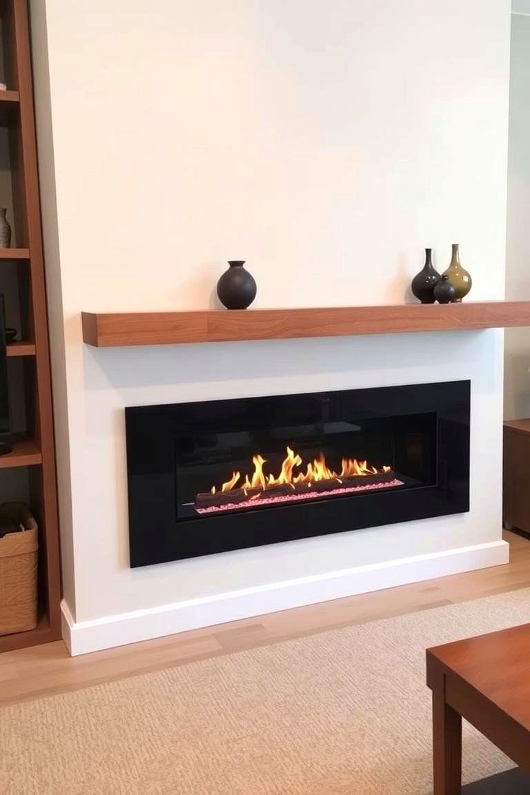 Linear Fireplace with Wooden Mantel - 24 linear fireplace ideas