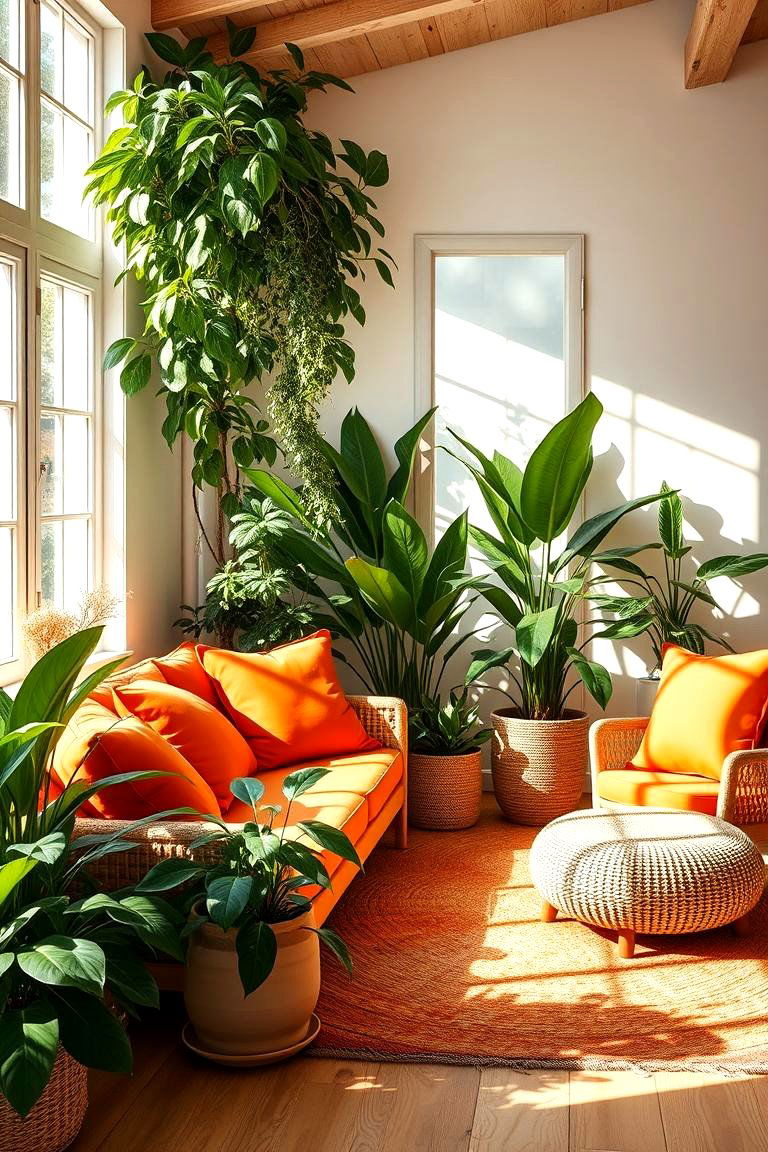 Lively Botanical Accents - 24 Green and Orange Living Room Ideas