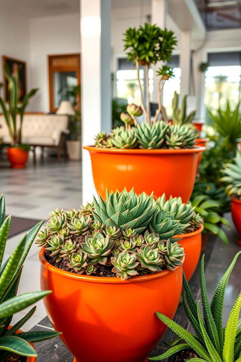 Lively Burnt Orange Planters - 24 Burnt Orange Living Room Ideas