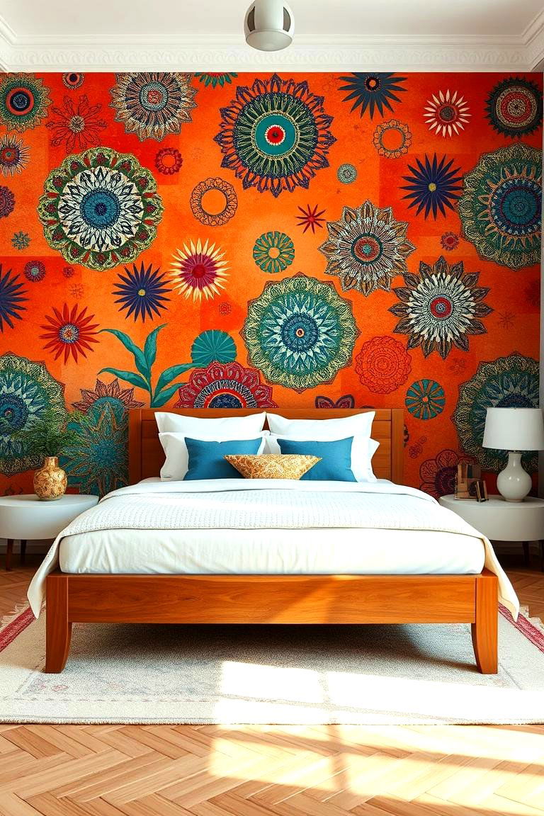 Lively Terracotta Wall Murals - 24 Terracotta Bedroom Ideas