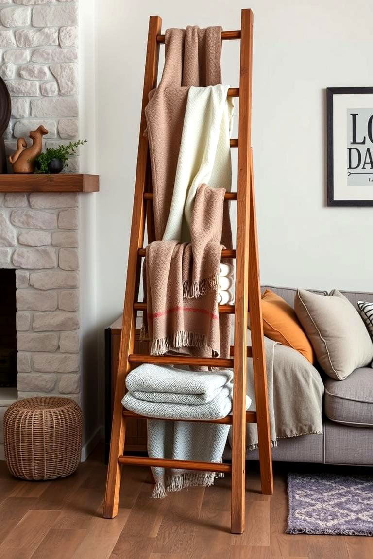 Living Room Blanket Ladder - 24 Ladder Storage Ideas