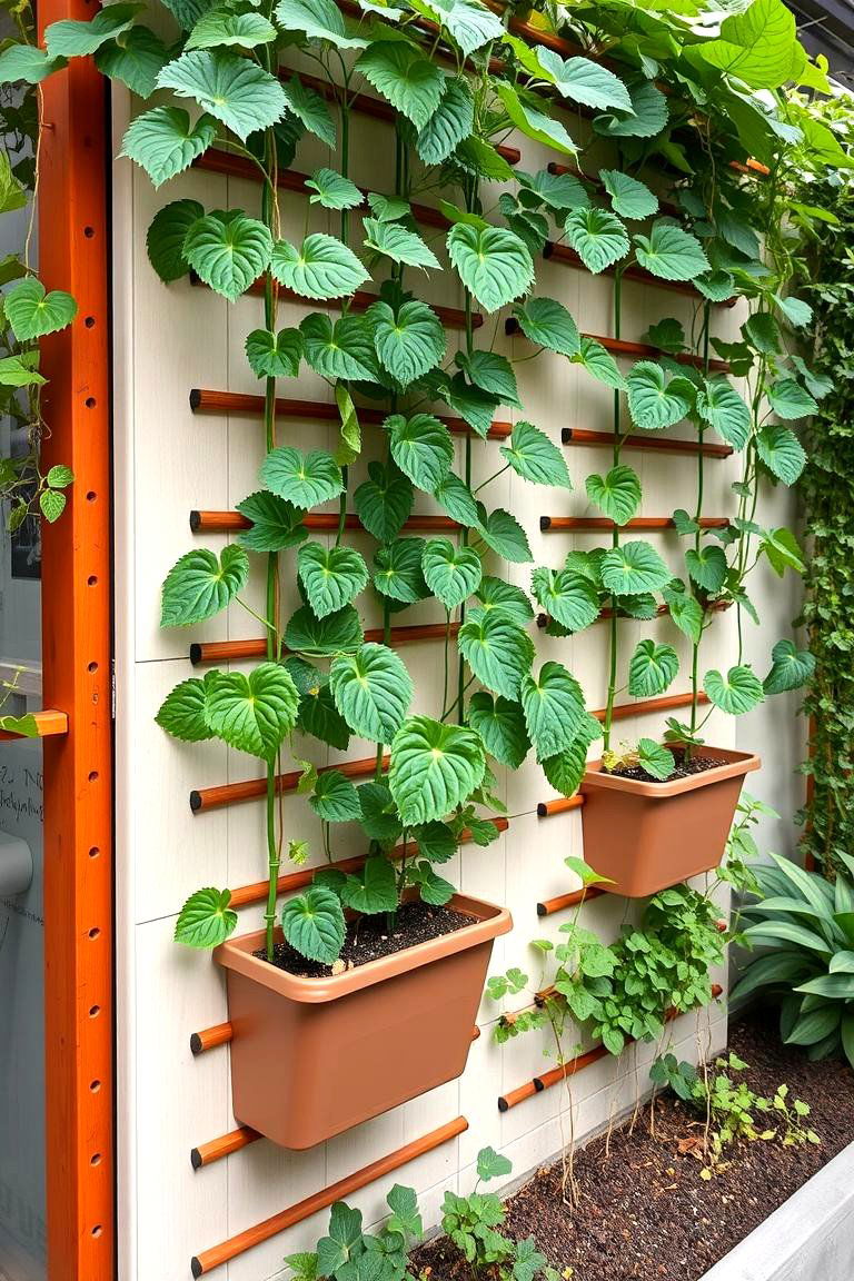 Living Wall Trellis with Integrated Planters for Cucumbers - 24 Cucumber Trellis Ideas