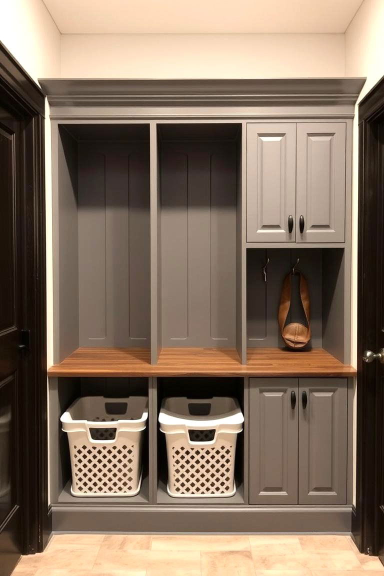 Locker Style Storage with Laundry Hampers - 24 Mudroom Laundry Room Ideas