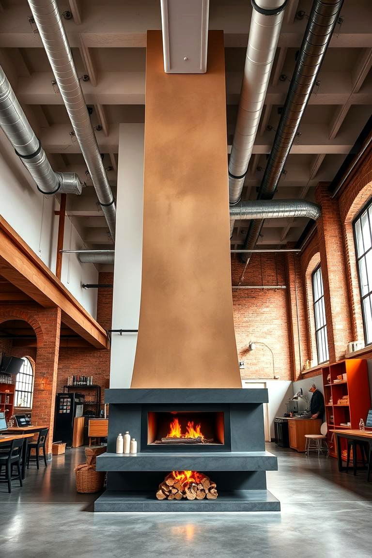 Loft Style Fireplace Workspace - 24 Home Office With Fireplace Ideas