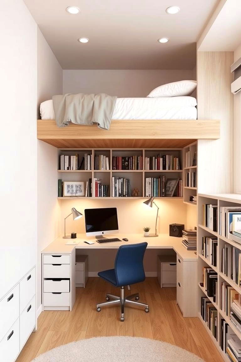 Lofted Beds with Desks - 24 2 Beds in One Small Room Ideas