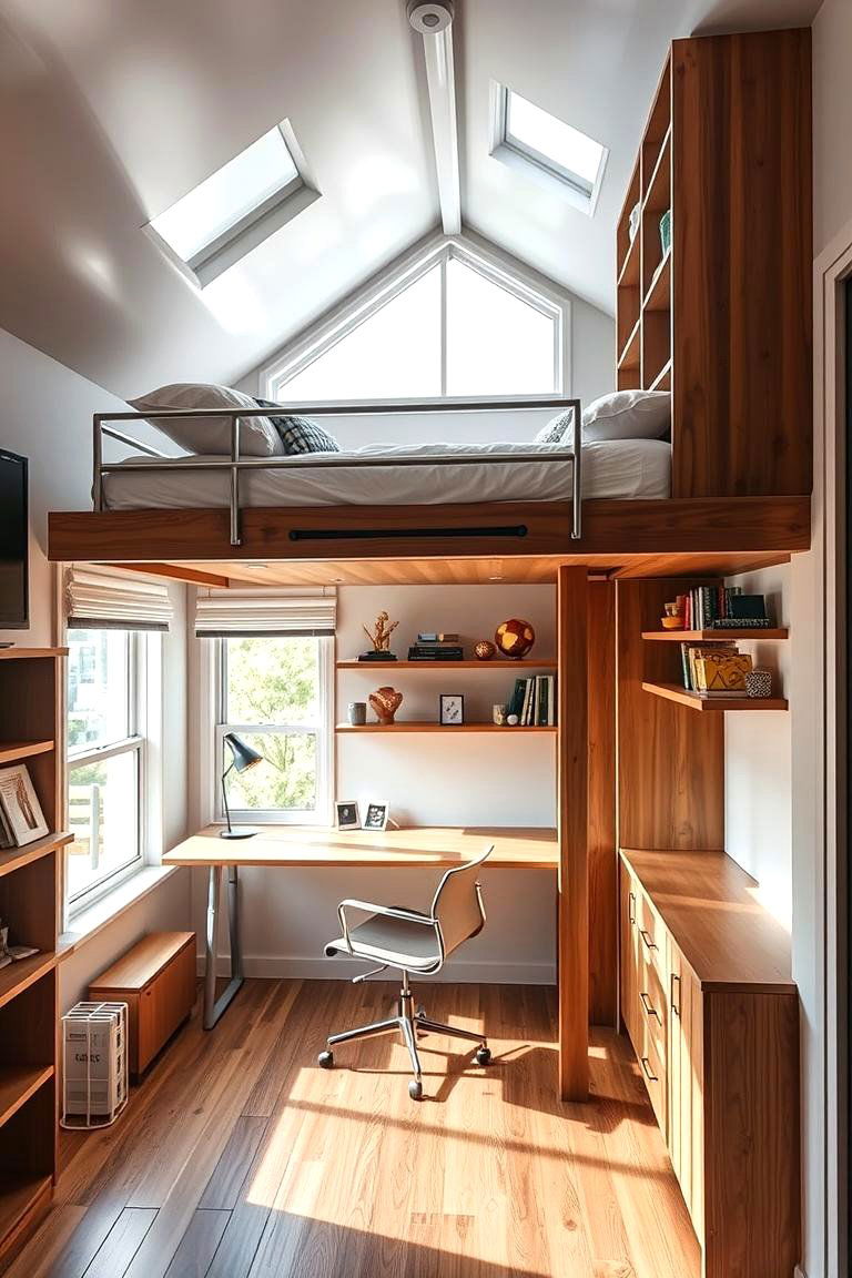 Lofted Bunk Bed with Study Area - 24 bunk room ideas