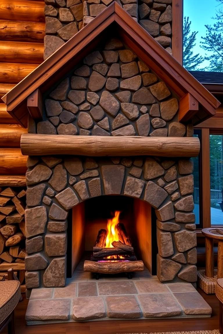 Log Cabin Inspired Fireplace - 24 Rustic Outdoor Fireplace Ideas