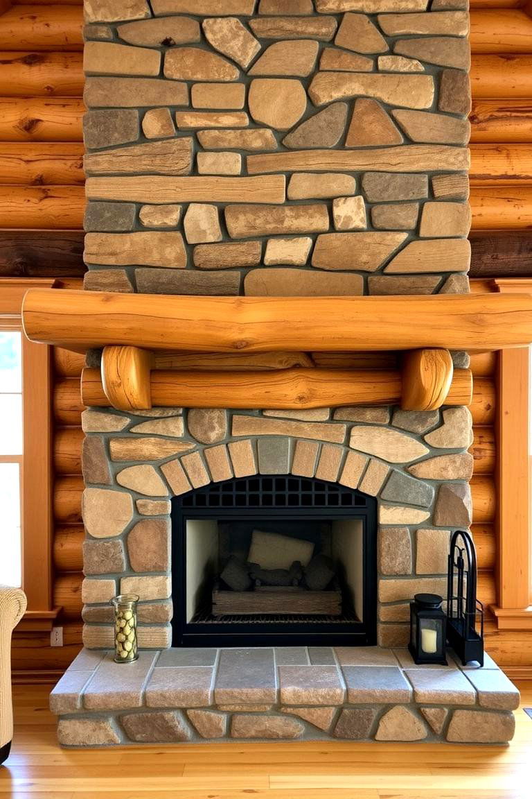 Log Cabin Style Fireplace - 24 Rustic Fireplaces