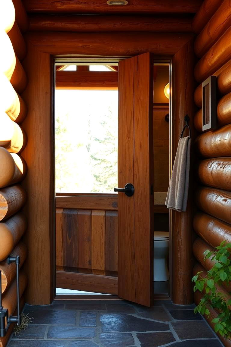 Log Door Entrance Bathroom - 24 Rustic Outdoor Bathroom Ideas