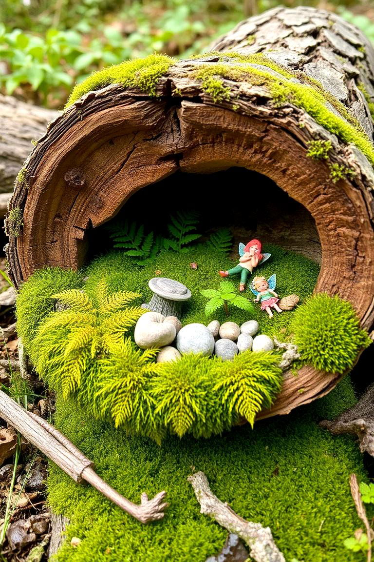 Log Fairy Garden - 24 Fall Bedroom Decor Ideas