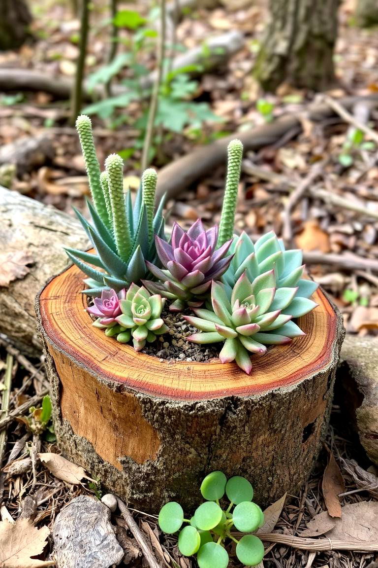 Log Planters - 24 Outdoor Succulent Container Ideas