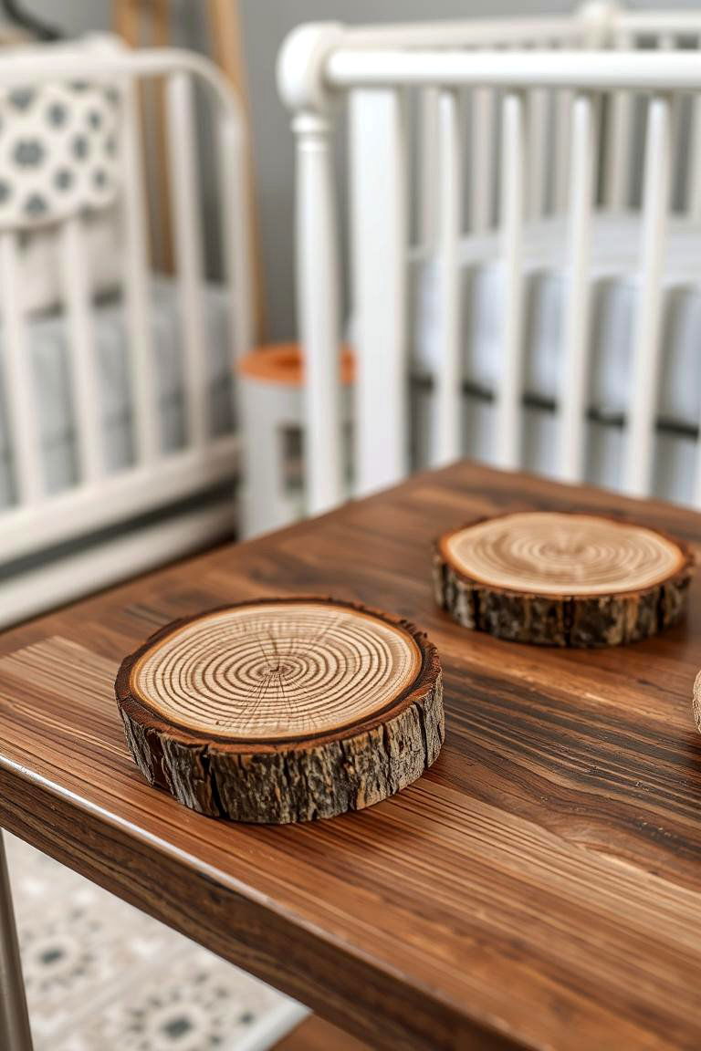 Log Slice Accents - 24 Rustic Nursery Ideas