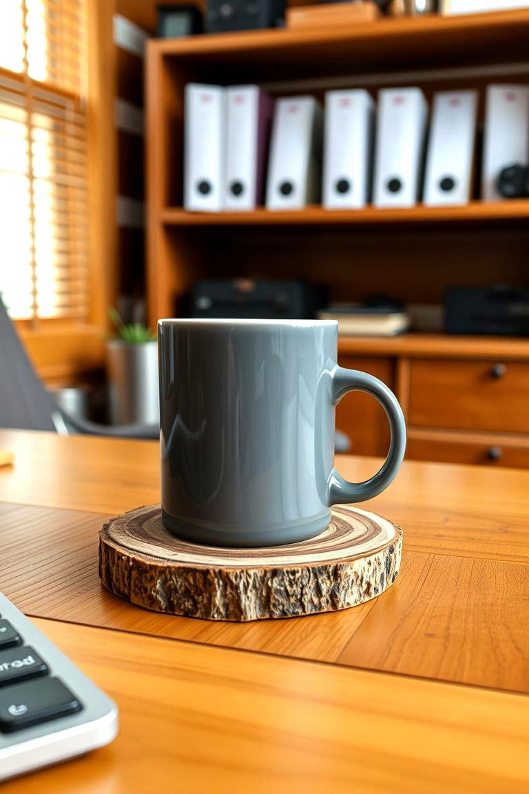 Log Slice Coasters - 24 Rustic Home Office Ideas