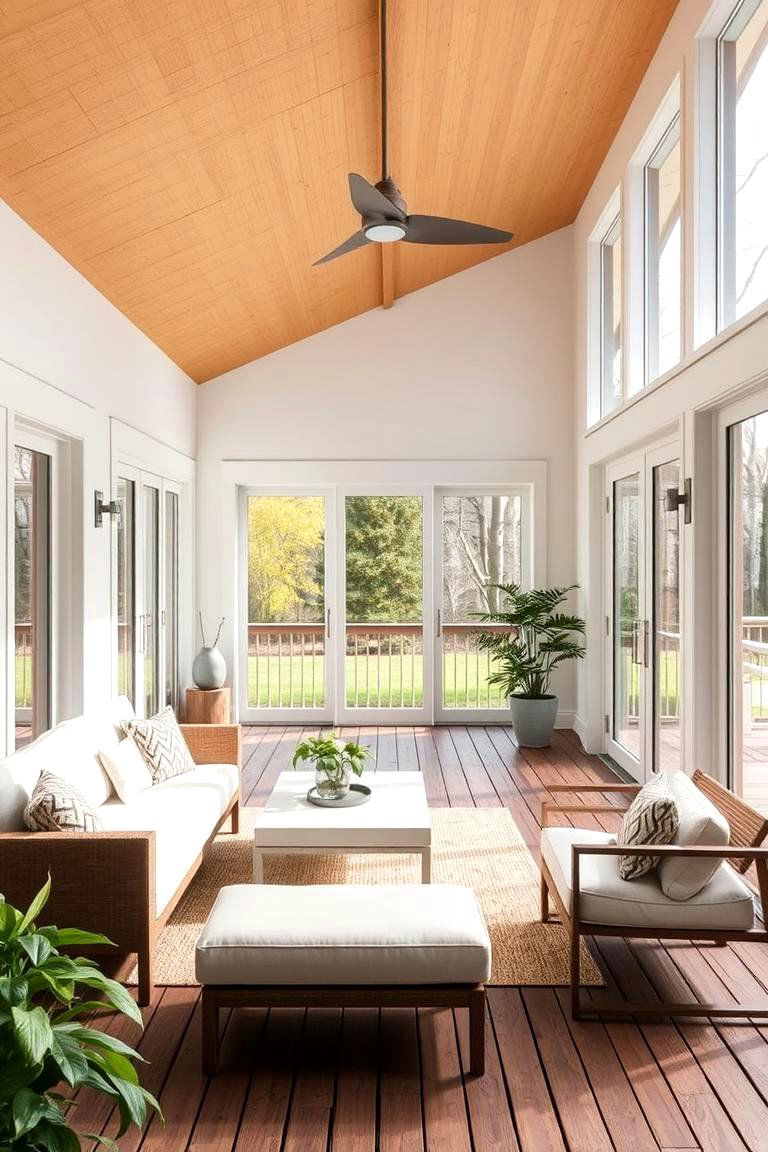 Looking Towards a Minimalist Escape - 24 Sunroom and Deck Combo Ideas