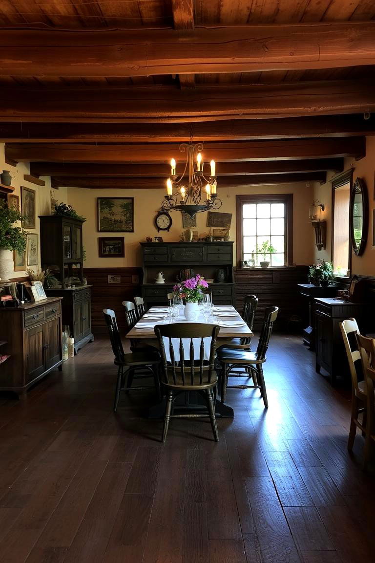 Looking into Rustic Vibes in Dark Wood Dining - 24 dark wood floor dining room ideas
