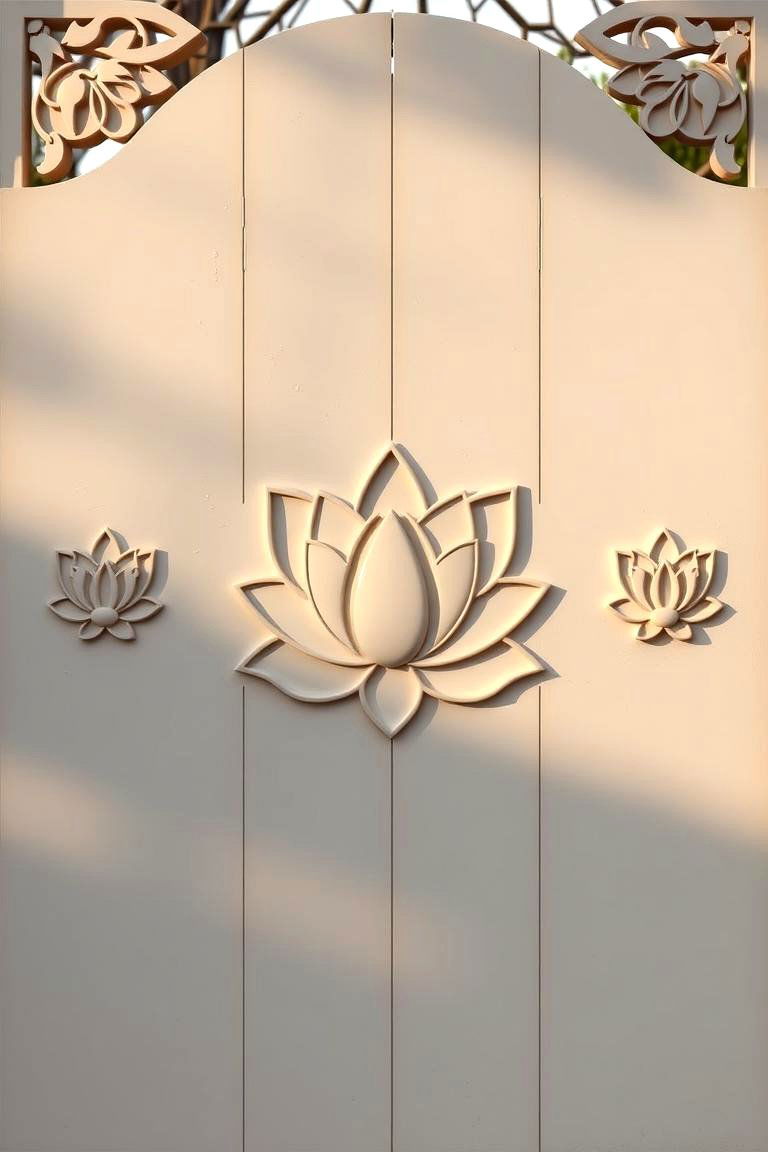Lotus Garden Gate with Carved Details - 24 Japanese Garden Gate Design Ideas