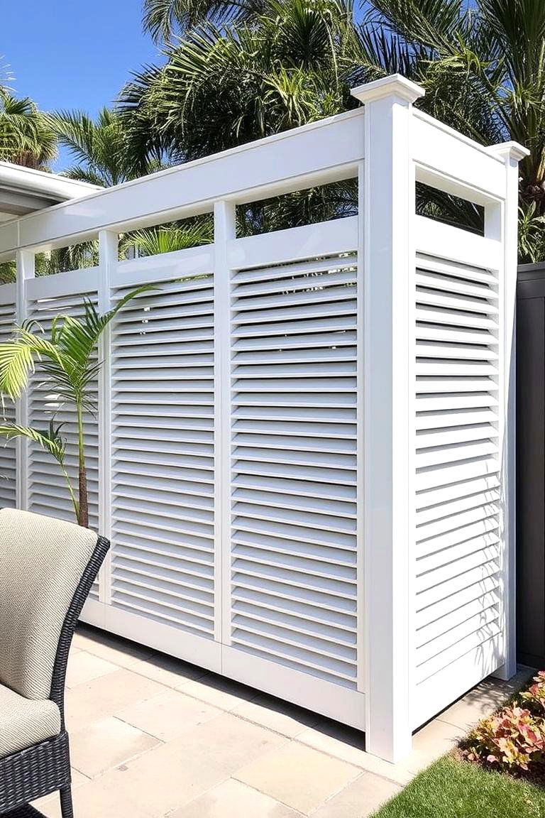 Louvered White Privacy Fence - 24 White Privacy Fence Ideas