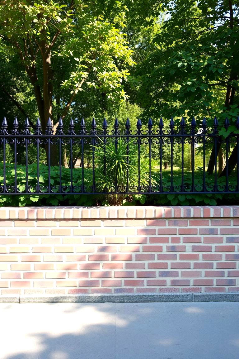 Low Brick Wall with Ironwork - 24 Brick Fence Ideas
