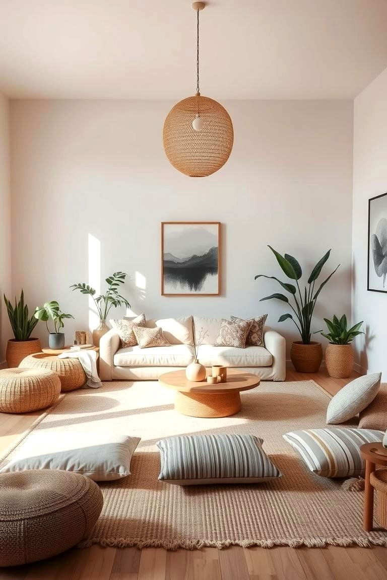 Low Level Furniture for Comfort - 24 Neutral Boho Living Room Ideas