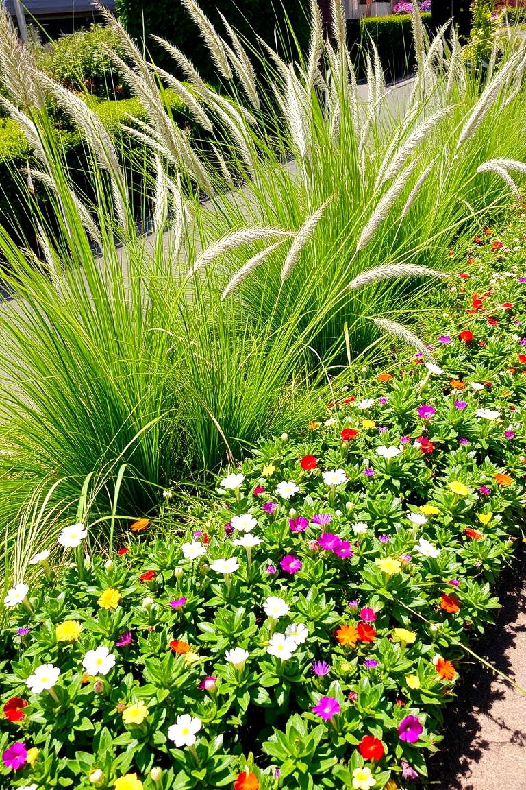 Low Lying Grass and Flower Divider - 24 Garden Divider Ideas