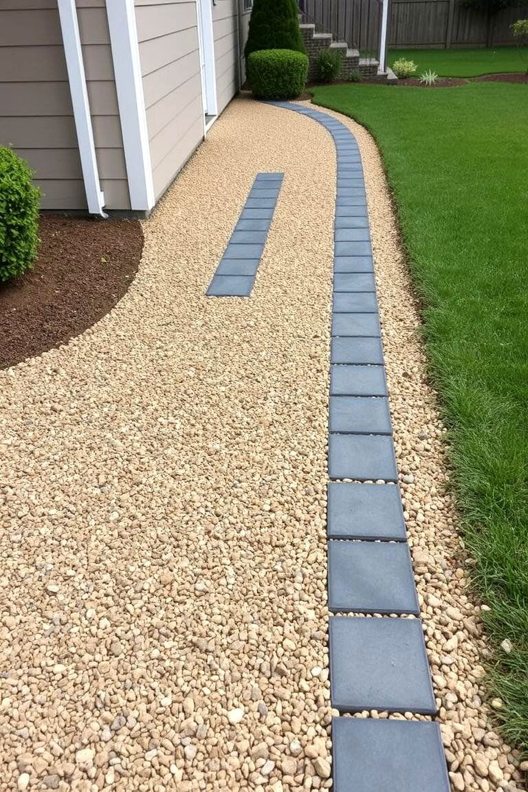 Low Maintenance Crushed Stone Path with Paver Edging Walkway - 24 Paver Walkway Ideas