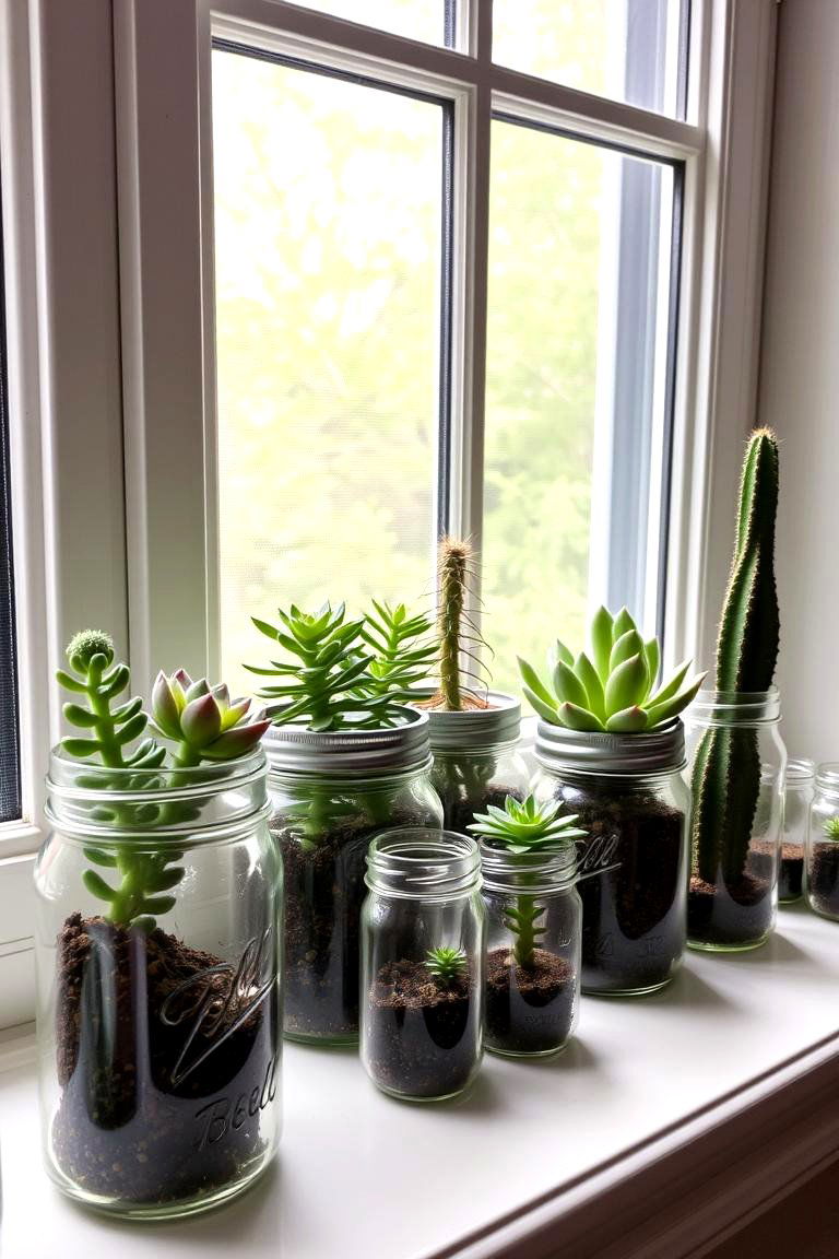 Low Maintenance Mason Jar Succulent Gardens - 24 Mason Jar Centerpiece Ideas
