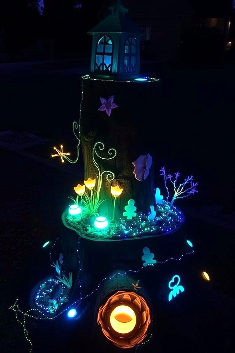 Luminous Glow Garden - 24 Tree Stump Fairy Garden Ideas