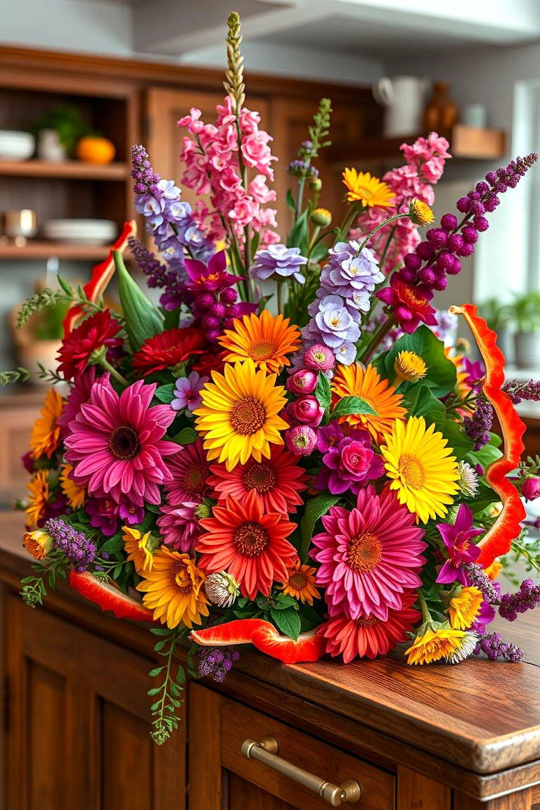 Lush Edible Flower Arrangement - 24 Kitchen Island Centerpiece Ideas