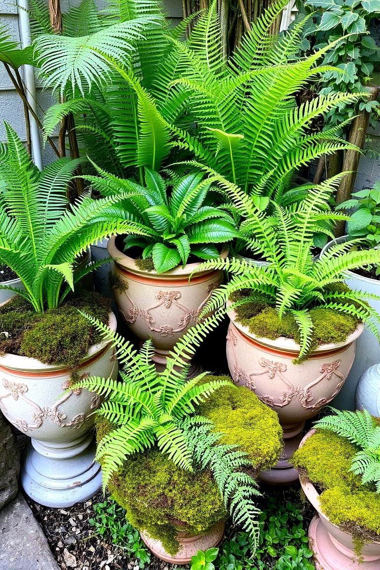 Lush Fern and Moss Display - 24 Corner Garden Ideas With Pots