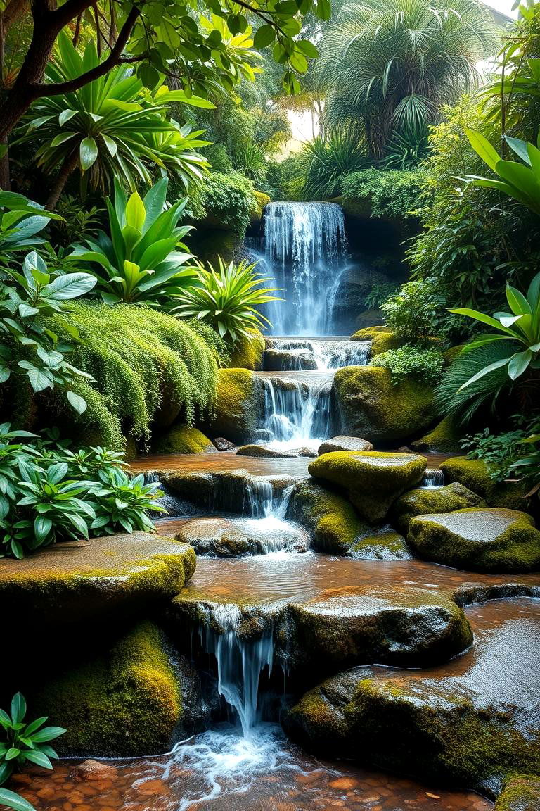 Lush Garden Oasis Waterfall - 24 Pondless Waterfall Ideas