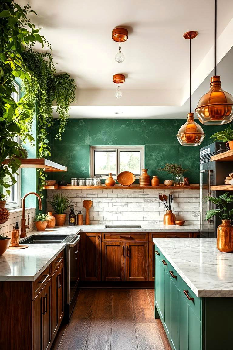 Lush Green Accents with Copper Fixtures - 24 Green and Copper Kitchen Ideas
