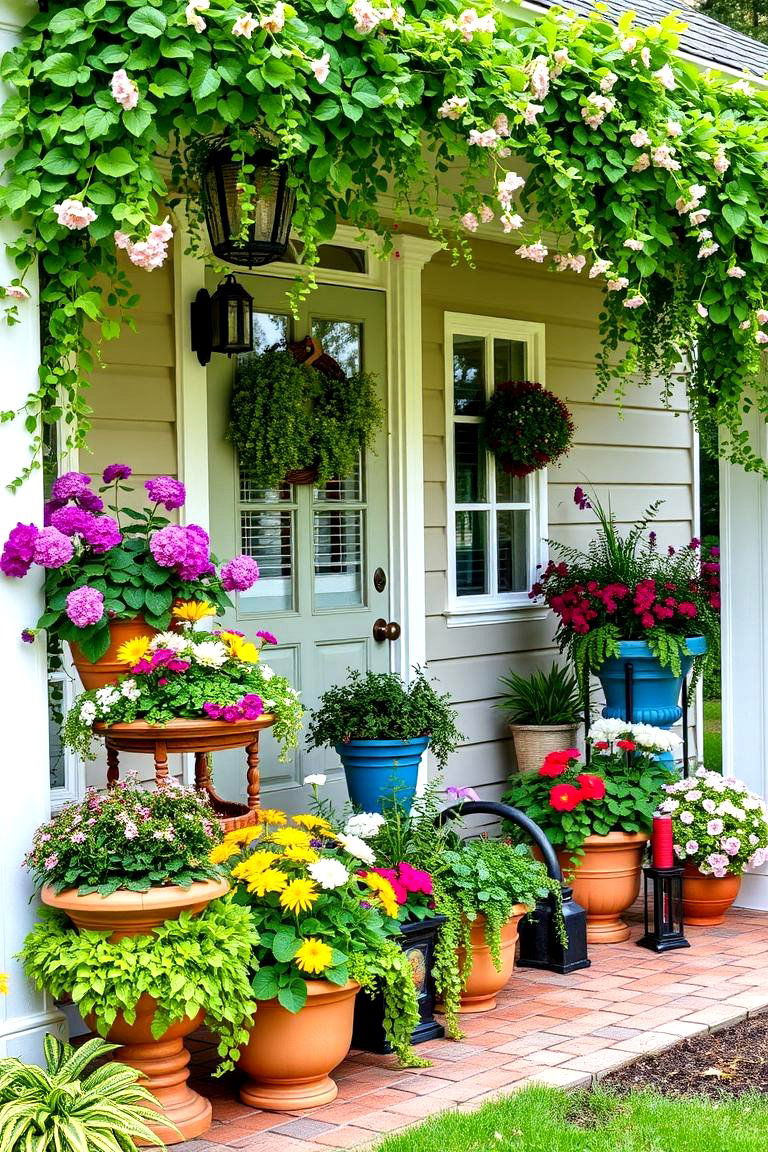 Lush Green Garden Display - 24 Large Front Porch Ideas