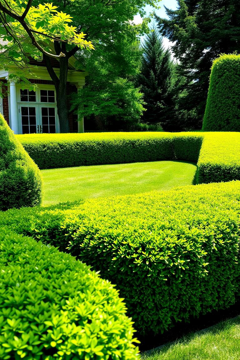 Lush Green Hedge Formation - 24 Front Yard Boxwood Designs