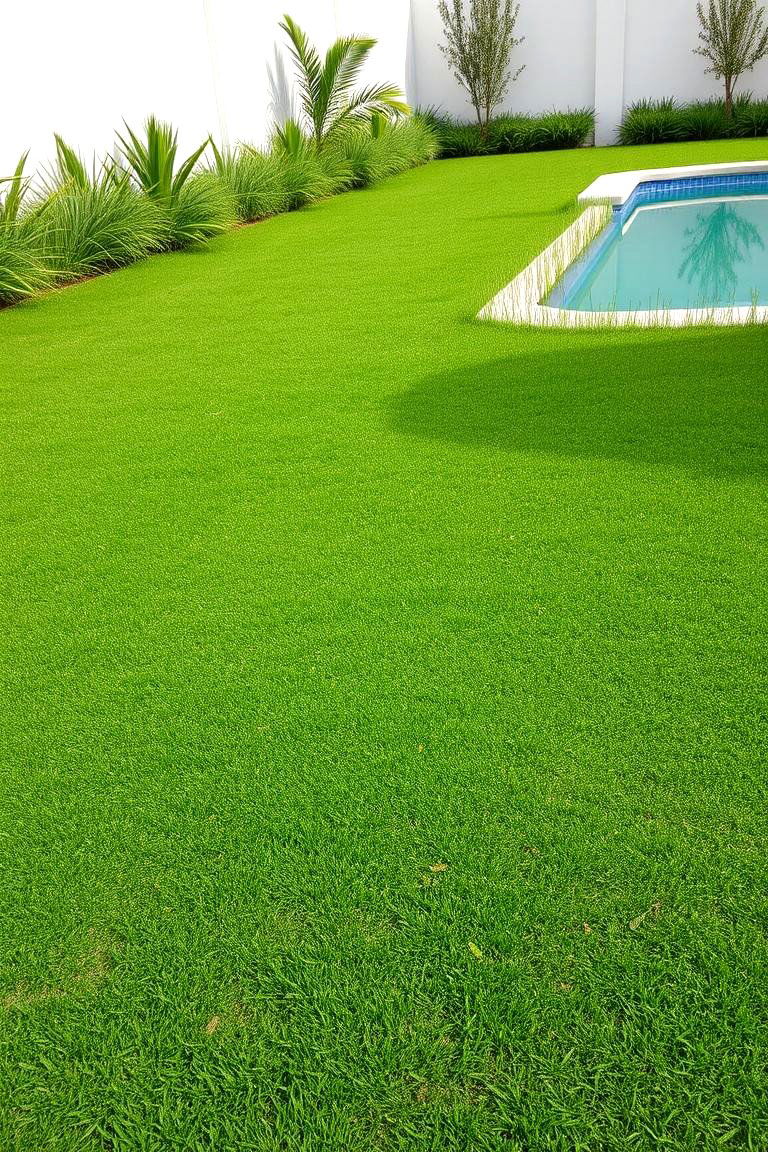 Lush Green Turf and Grasses - 24 Tropical Pool Landscaping Ideas