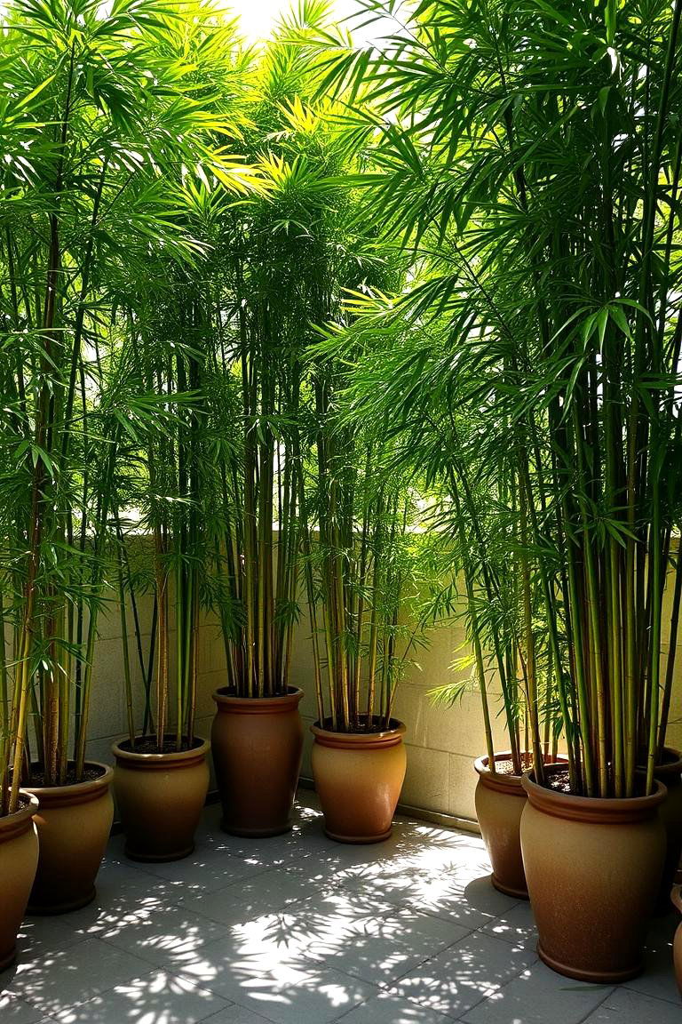 Lush Green Walls with Tall Potted Plants - 24 Privacy Patio Ideas