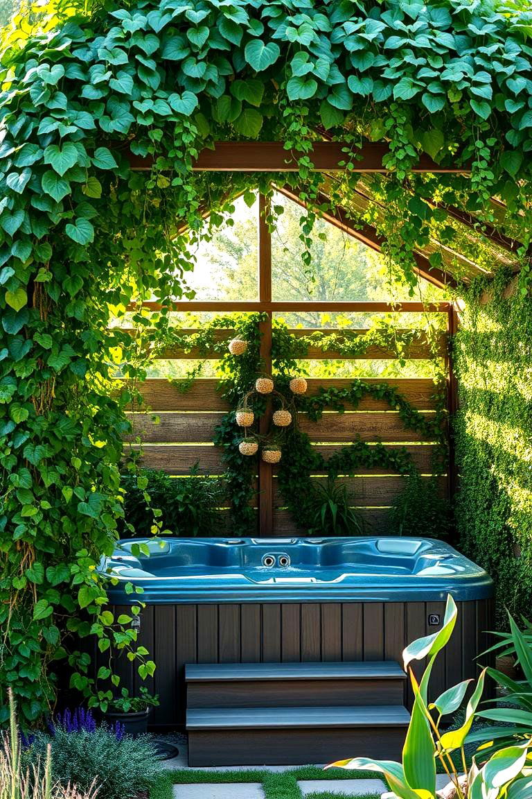 Lush Greenery Canopy - 24 Hot Tub Enclosure Ideas