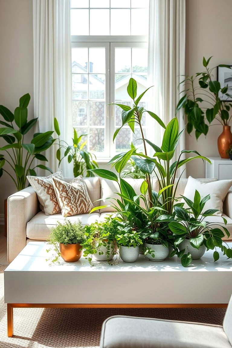 Lush Greenery Focus - 24 Sofa Table Decor Ideas