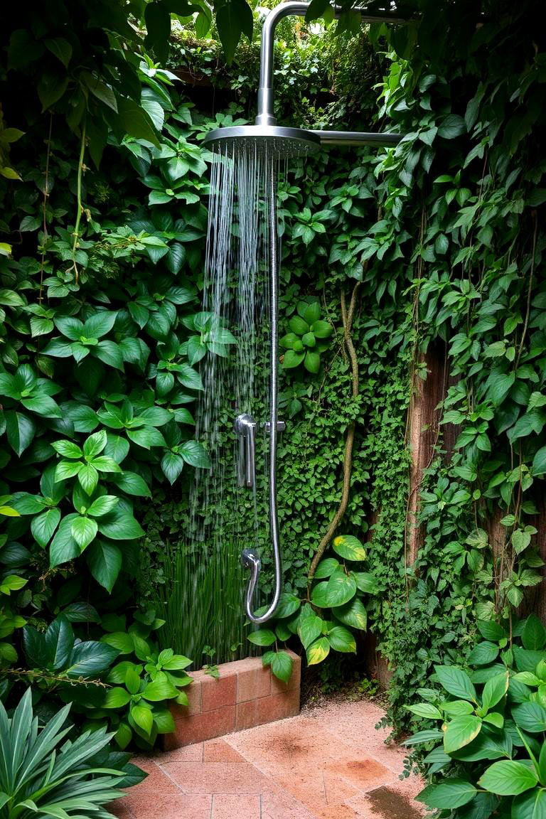 Lush Greenery Surround Outdoor Shower - 24 Outdoor Shower Ideas