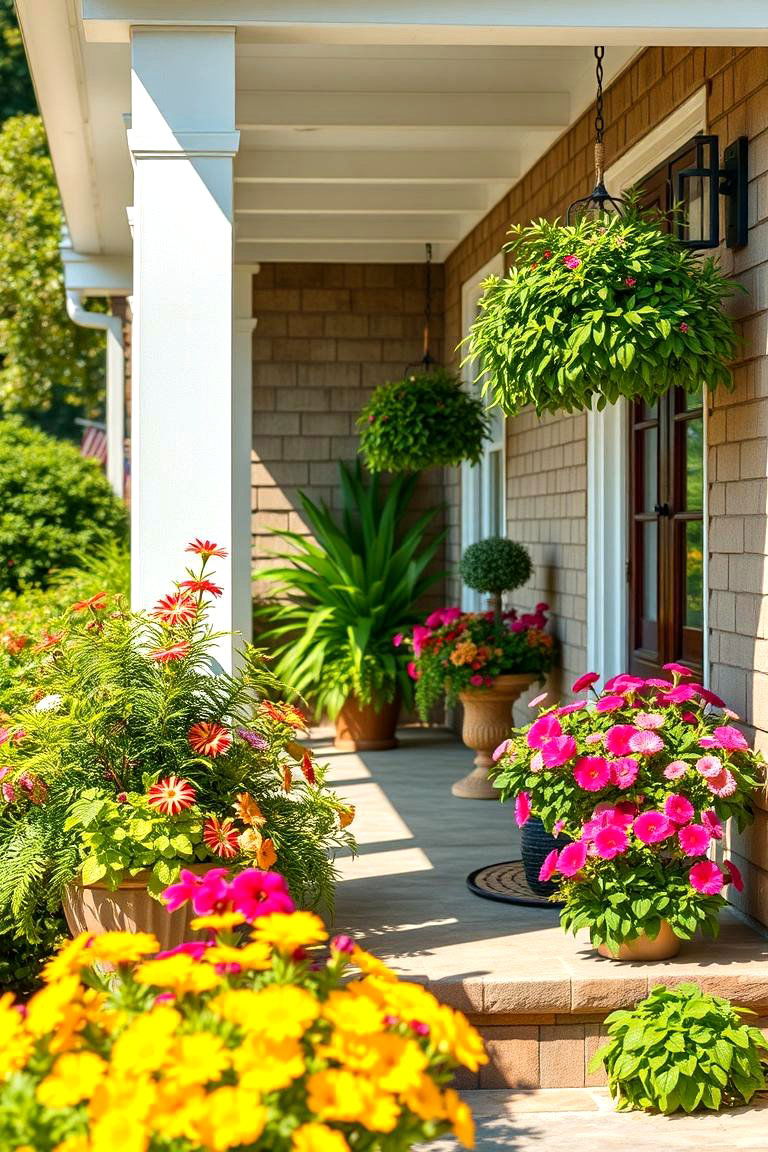 Lush Greenery and Planters - 24 Raised Ranch Front Porch Ideas