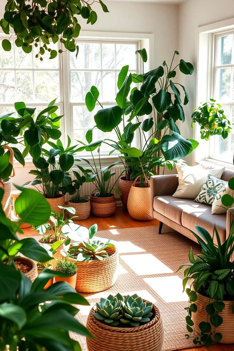 Lush Greenery for a Tranquil Touch - 24 Neutral Boho Living Room Ideas