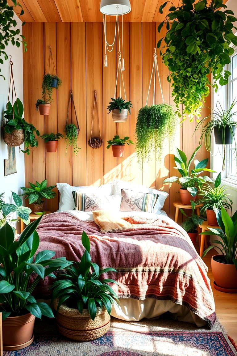 Lush Indoor Greenery - 24 Green Boho Bedroom Ideas