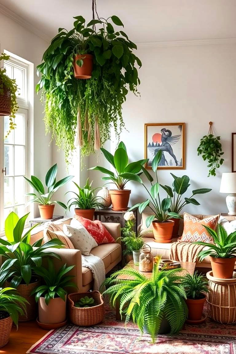 Lush Indoor Greenery Touch - 24 Black Boho Living Room Ideas
