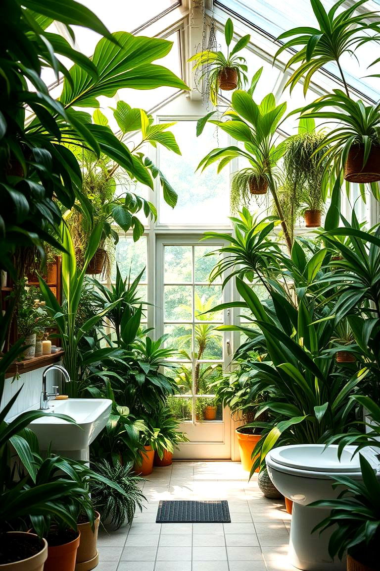 Lush Indoor Plant Oasis - 24 Greenhouse Bathroom Ideas