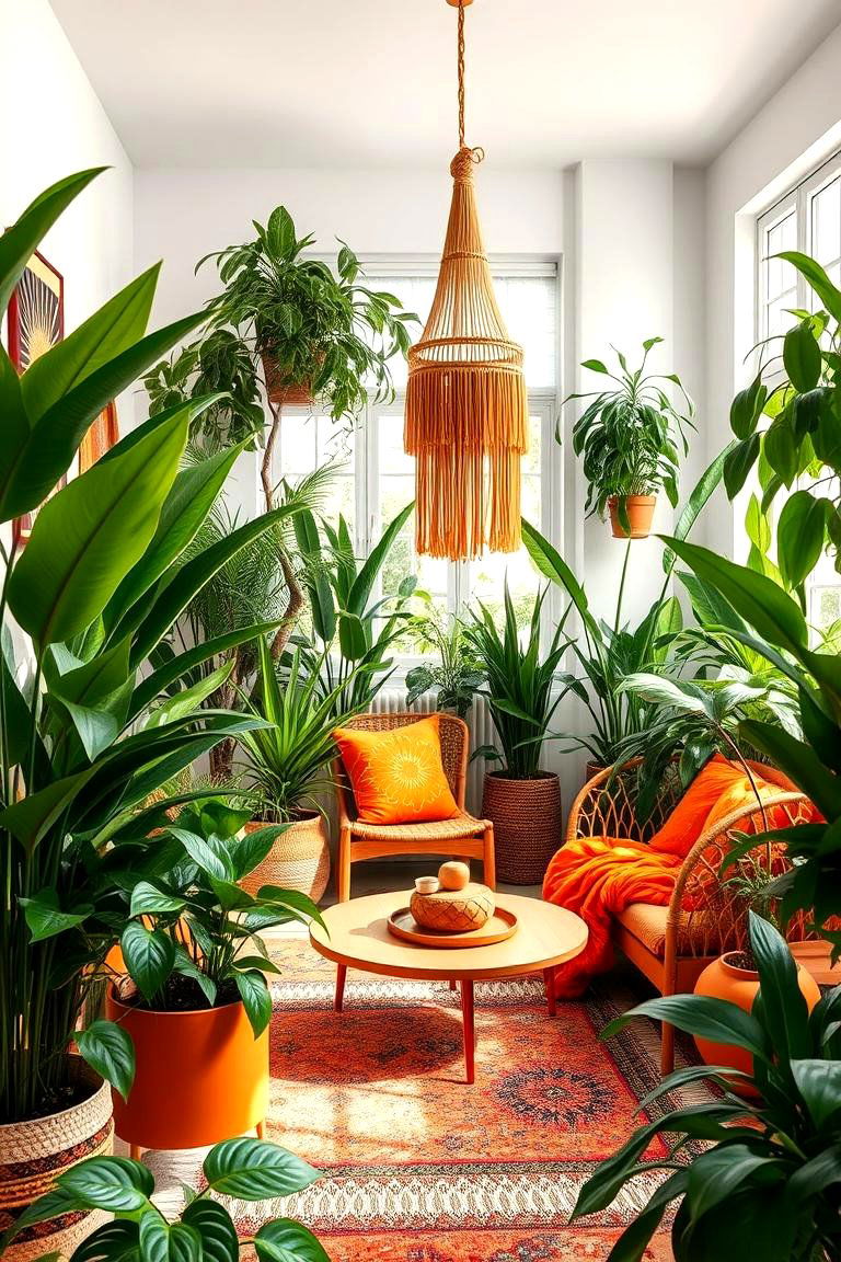 Lush Indoor Plants with Burnt Orange Accents - 24 Boho Burnt Orange Bedroom Ideas