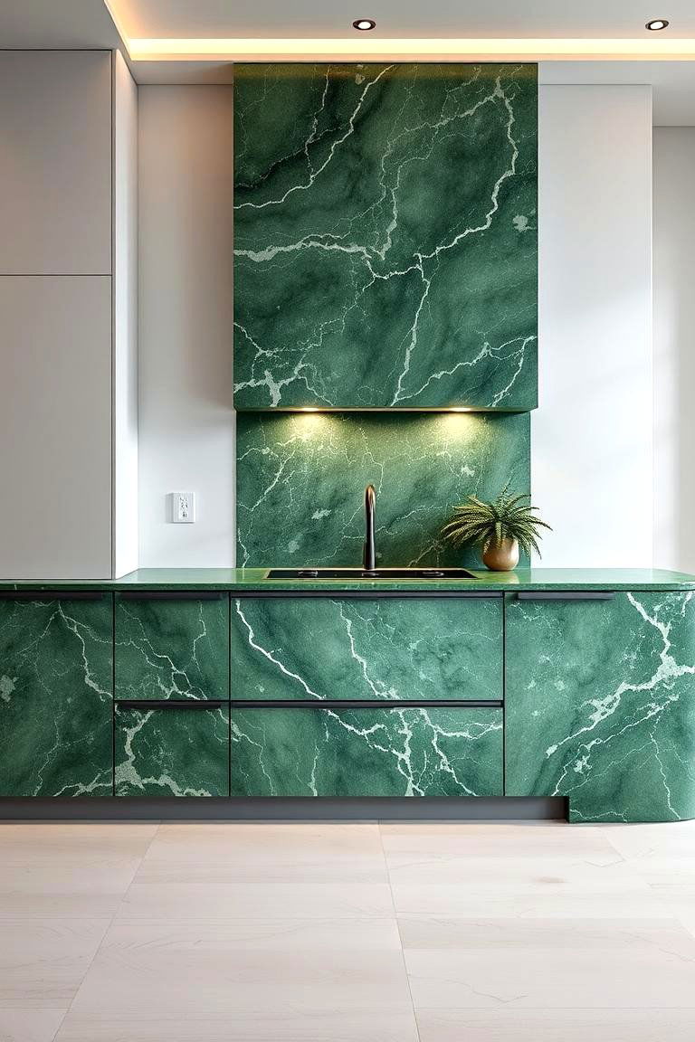 Lush Natural Elegance - 24 Green Marble Countertop Design Ideas