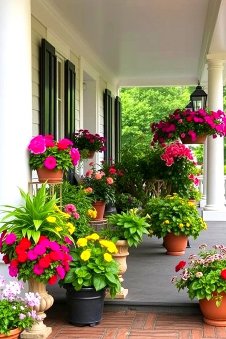 Lush Potted Plants and Flower Boxes - 24 Colonial Front Porch Ideas