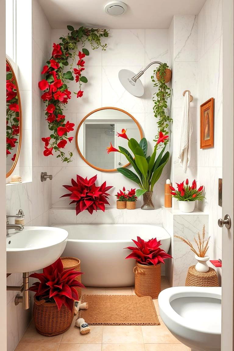 Lush Red Plant Accents - 24 Red Bathroom Ideas