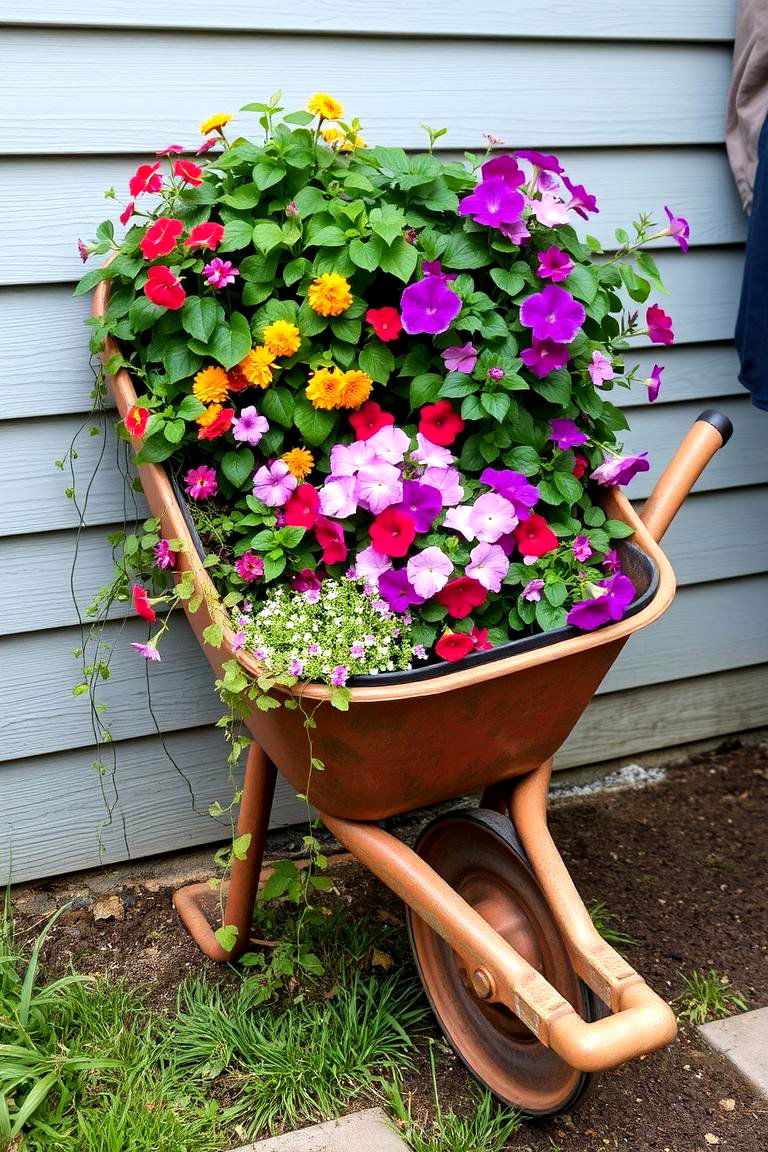 Lush Vertical Garden Display - 24 Old Wheelbarrow Ideas