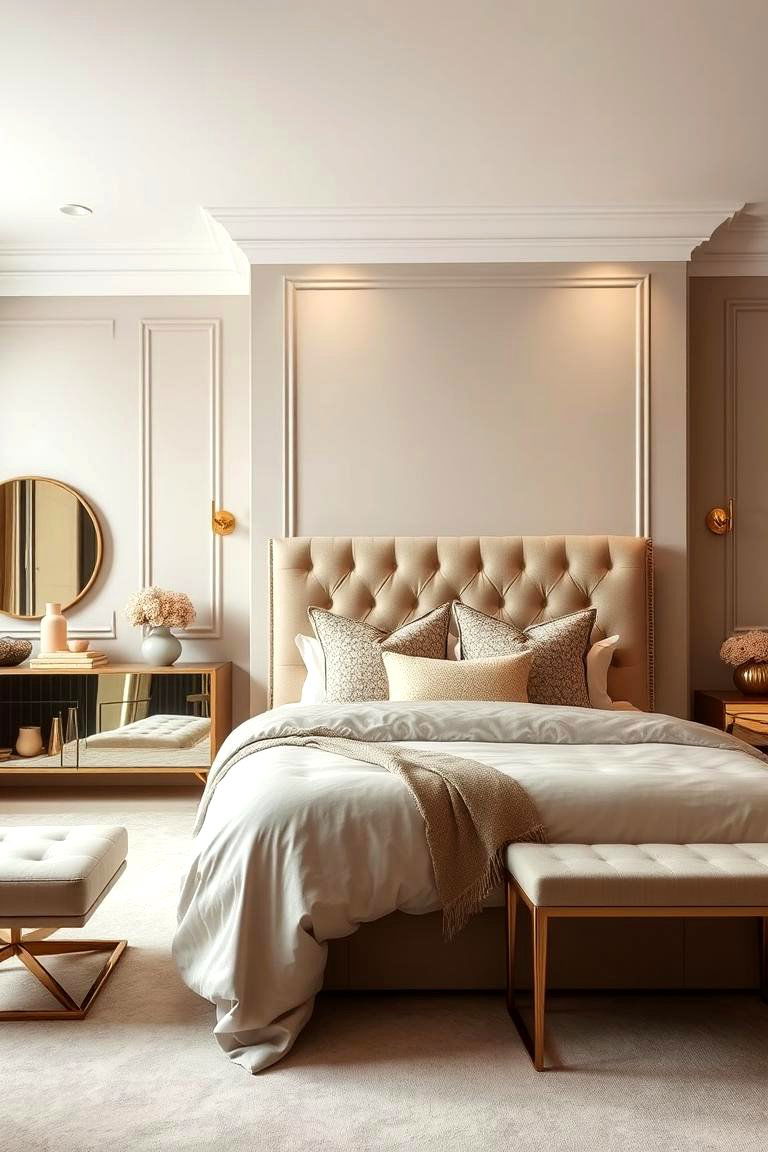 Luxe Beige with Metallic Touches - 24 Beige Bedroom Ideas