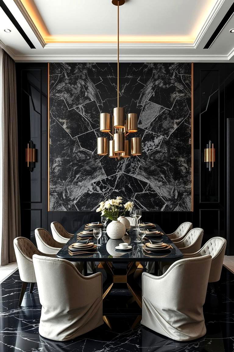 Luxe Black Accent with Marble - 24 Black Accent Wall Dining Room Ideas